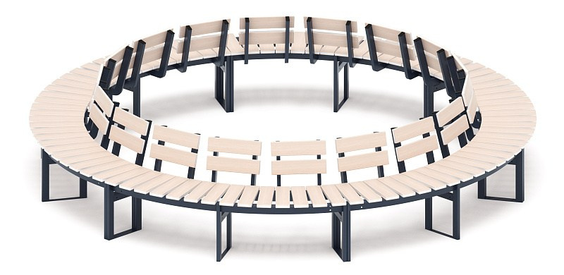 Модульная скамья радиальная (беленый дуб) МФ 42.01.27-01 Габариты (ШхДхВ): 3500х3500х740 мм