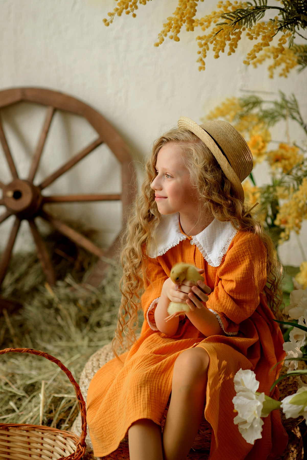 Photo shoot of a girl with goslings and a hat. Photographer Elena Carruthers, Scotland
