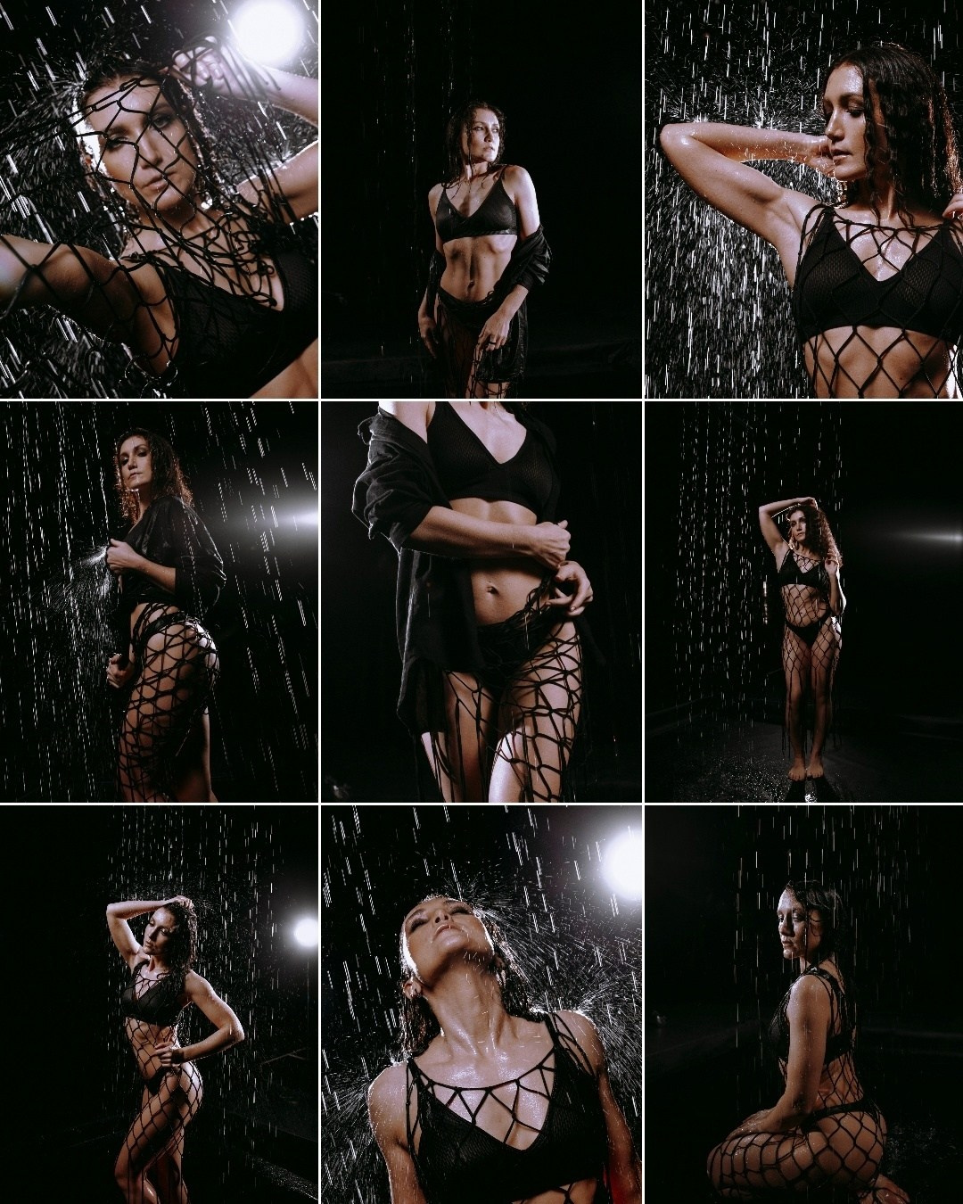 фотосессия девушки в душе на черном фоне