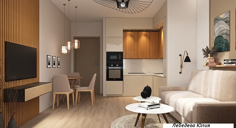 Евродвушка в бежевых тонах. Дизайнер интерьера Юлия Лебедева. Москва