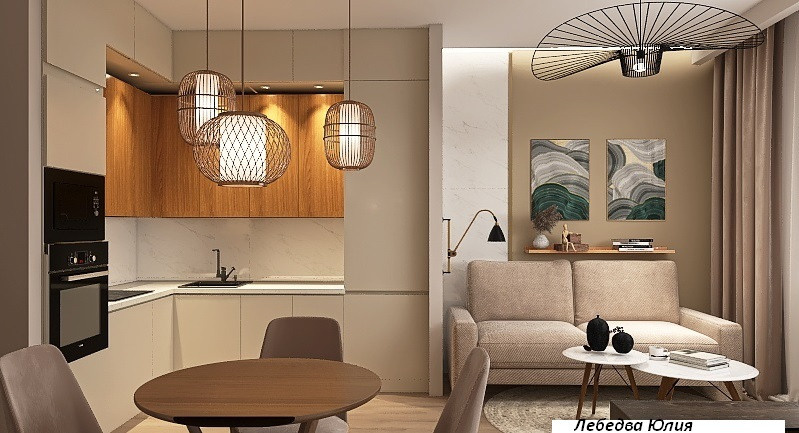 Евродвушка в бежевых тонах. Дизайнер интерьера Юлия Лебедева. Москва