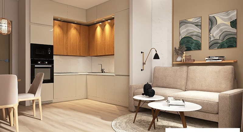 Евродвушка в бежевых тонах. Дизайнер интерьера Юлия Лебедева. Москва