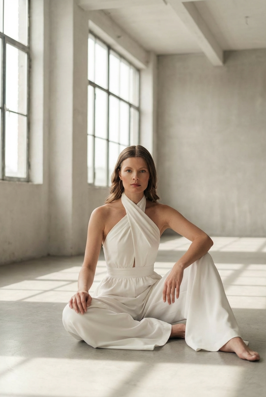 Повседневный минимализм в образе в духе Zara, женская фотосессия