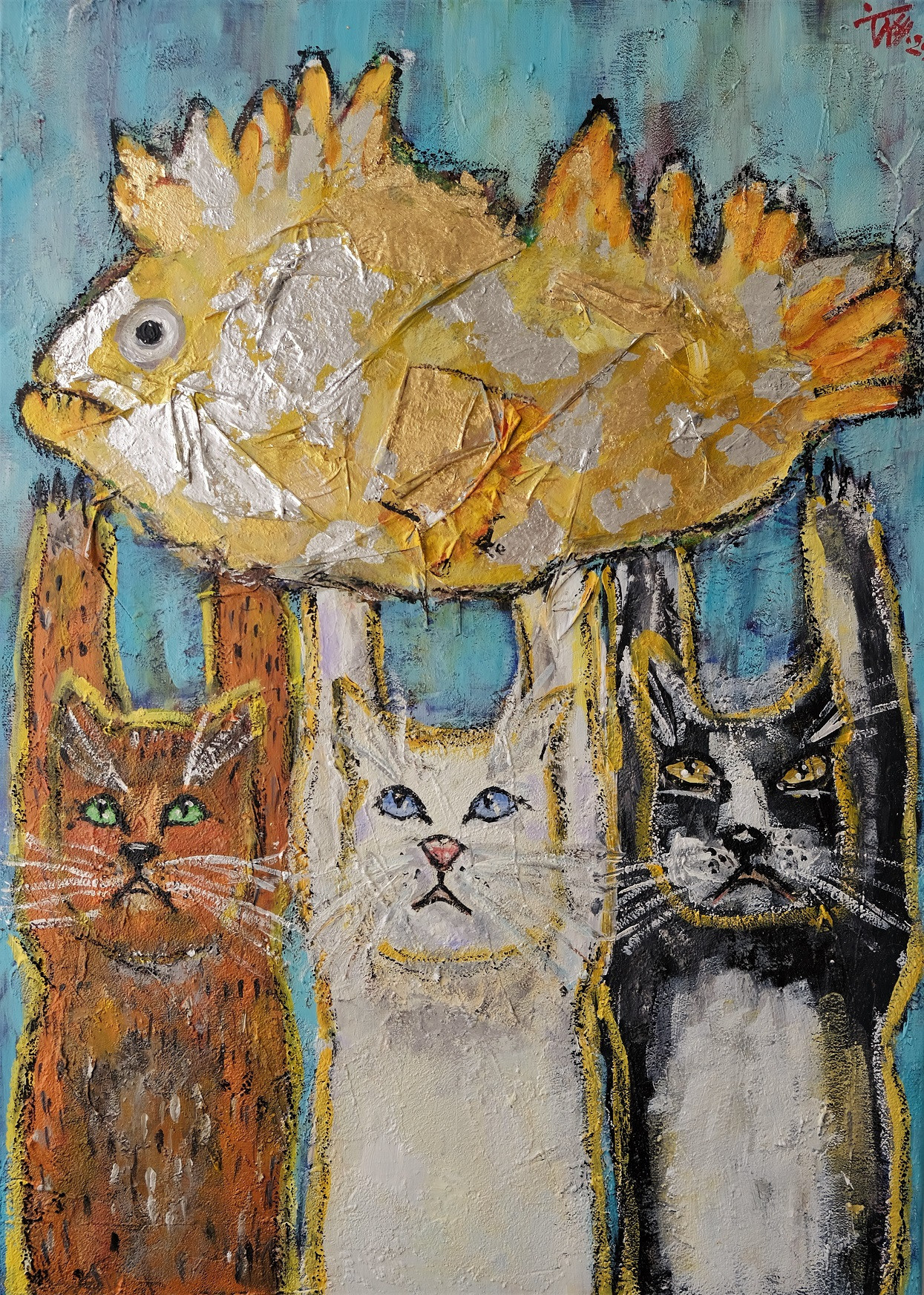 Рыба моей мечты. Холст, смешанная техника, 70х50, 2023.