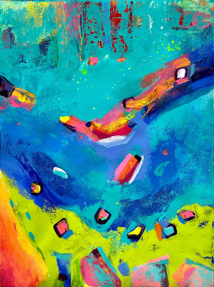 barcelona art City Light 57×77 cmTécnica: Acrílico sobre papel Abstracción en tonos intensos inspirada en la atmósfera luminosa de Barcelona Precio 250€ venda продажа картин барселона город арт абстракция