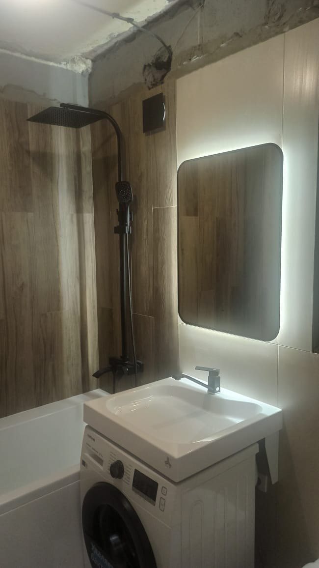 Ванная комната (ул. Театральная д. 13). Ремонт санузла, туалета, ванной под ключ в Казани. Укладка плитки