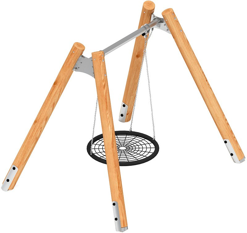 Качели Гнездо (Лиственница) ИО 11.Р.05.01-Л.И1 Габариты (ШхДхВ): 3100х2250х2470 Зона безопасности, мм: 3100х7500 Возрастные ограничения от 3 лет