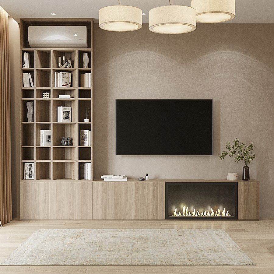 дизайн интерьера гостиной с камином