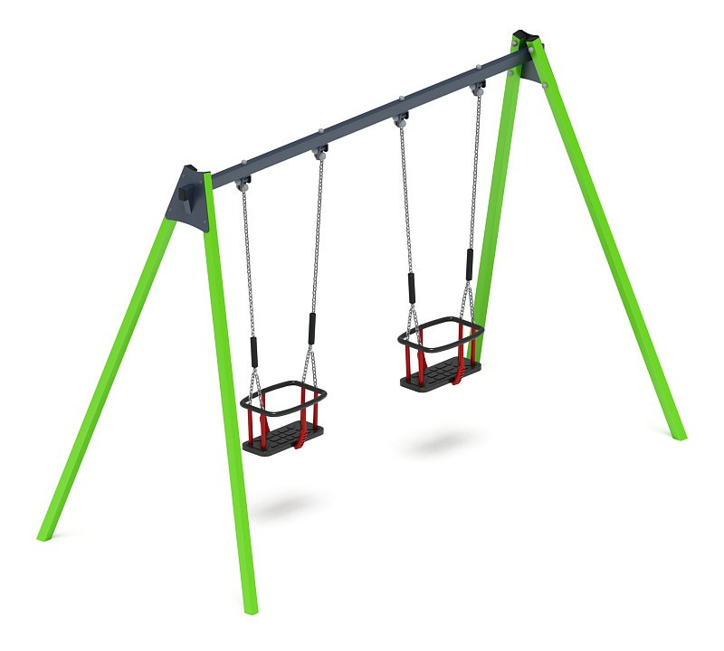 Качели двойные М2 - ИО 12.М.04.04.03-02.И1 Габариты (ШхДхВ): 3115х1460х2070 Зона безопасности, мм: 3200х7000 Возрастные ограничения от 3 лет, весом не более 70 кг