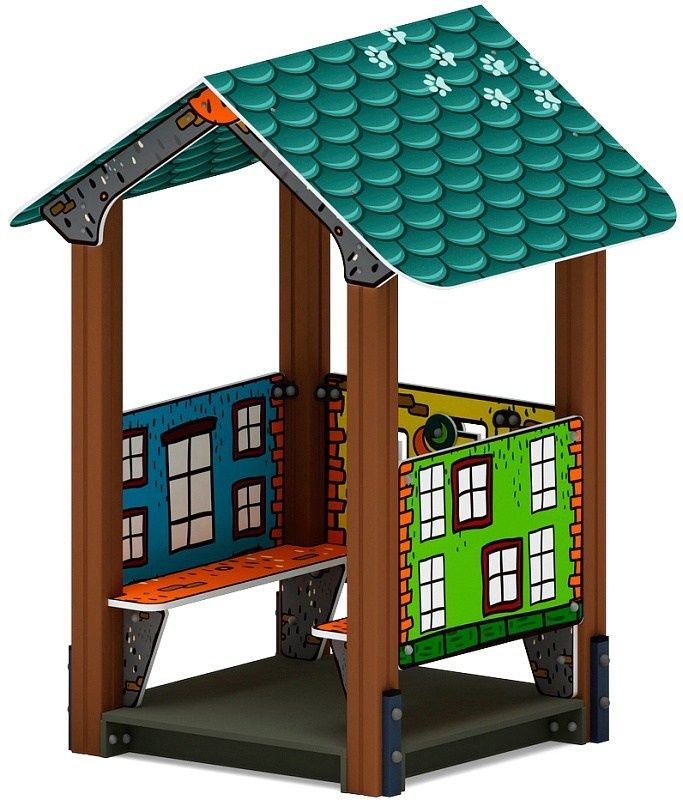 Домик малый 4 (город) МФ 10.01.04-01 Габариты (ШхДхВ): 1420х1200х1850 Зона безопасности, мм: 2420х2200