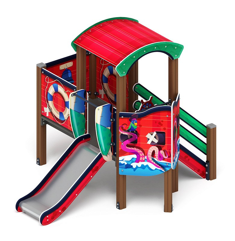 Катерок (Мульт) - ДИК 1.03.3.01-10 - Игровой комплекс H=750                                                                                                                    Габариты (ШхДхВ): 2410х2890х2220                                                                                                                                                                       Зона безопасности, мм: 5910х6390                                                                                                                                                                         Скат горки: H=750 (металлический скат)