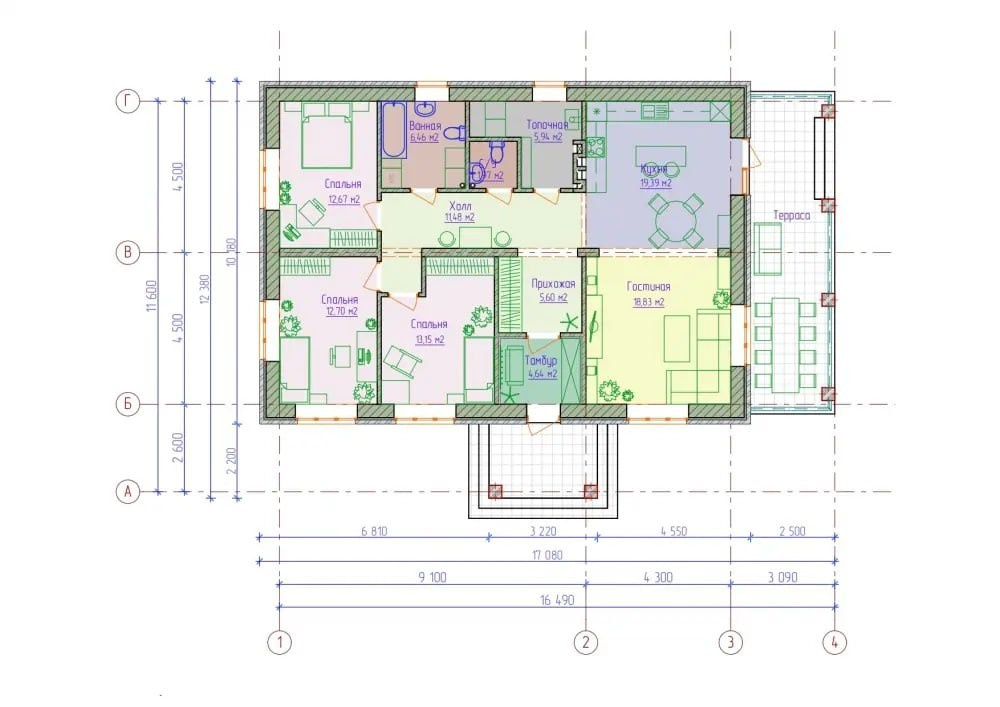 Одноэтажный дом 120 м². Das House