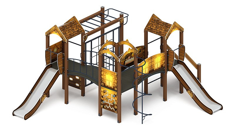 Городок (ЭКО) - ДИК 2.01.3.01-02 - Игровой комплекс H=1200                                                                                                             Габариты (ШхДхВ): 6570x5600x3000                                                                                                                                                                      Зона безопасности, мм: 10700х9100                                                                                                                                                                                 Скат горки: H=1200 (металлический скат)