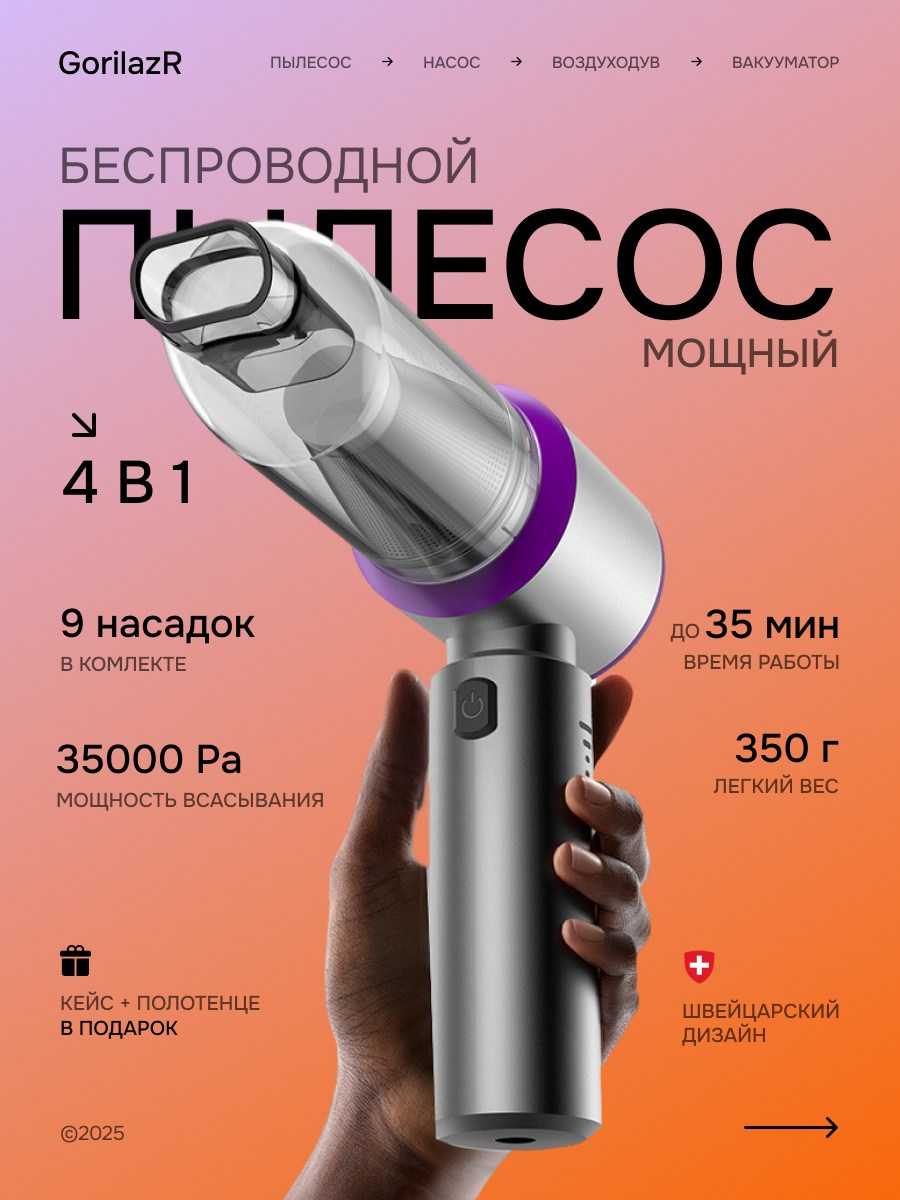 Пылесос автомобильный. TastyType ✦ контент для маркетплейсов