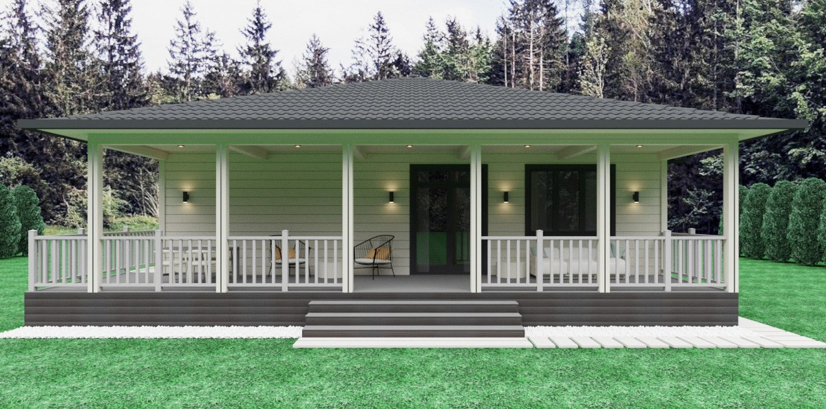 каркасный дом с открытой террасой