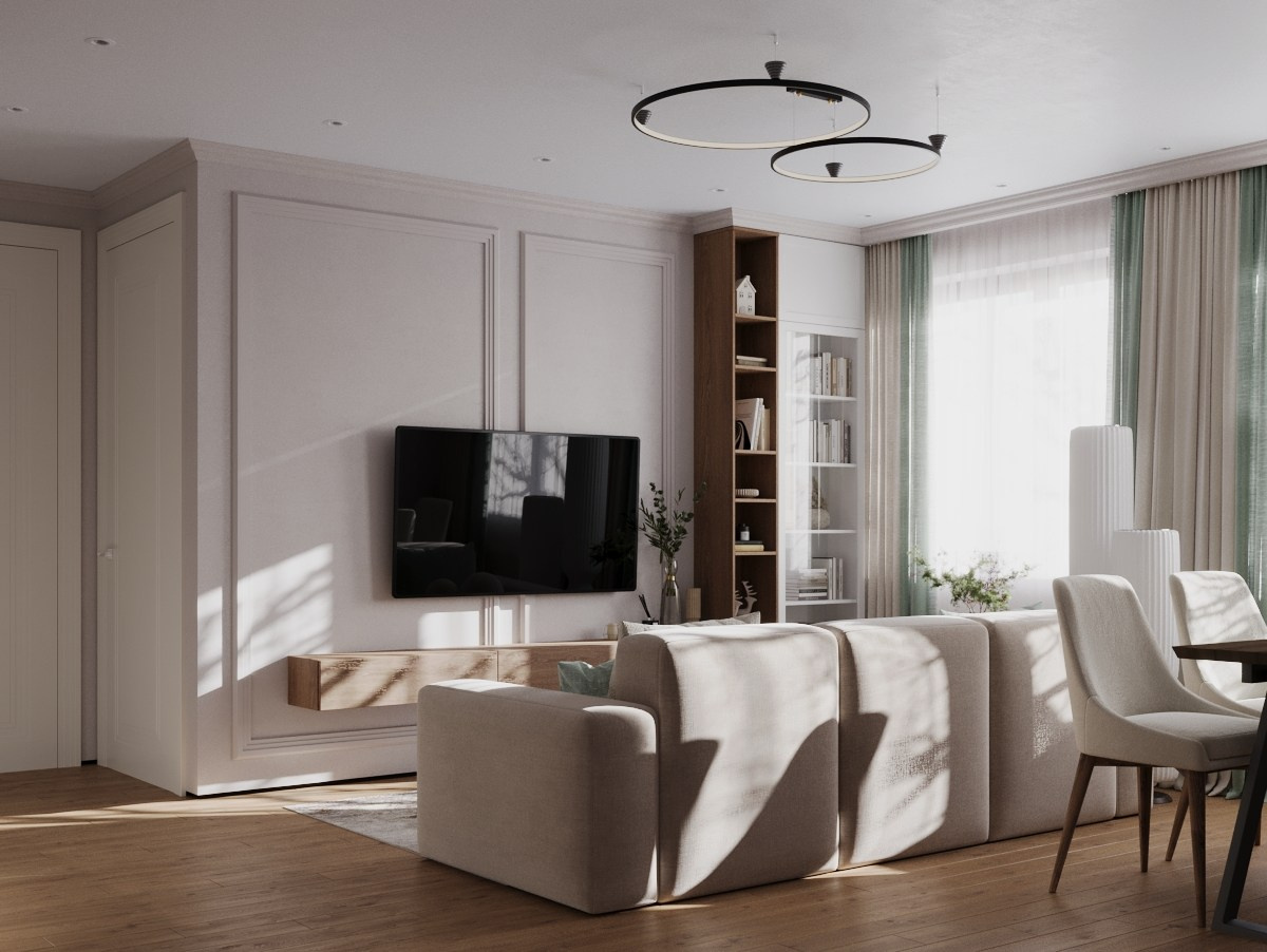 Профессиональный 3D визуализация гостиной в современном стиле, с вниманием к отделке и атмосфере, выполненная быстро и с высоким уровнем реализма