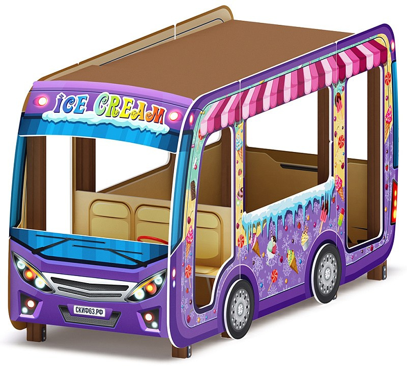 Автобус-мороженое (фиолетовый) - Беседка - МФ 10.03.14 Габариты (ШхДхВ): 3220x1500x1800 Зона безопасности, мм: 6220х4340