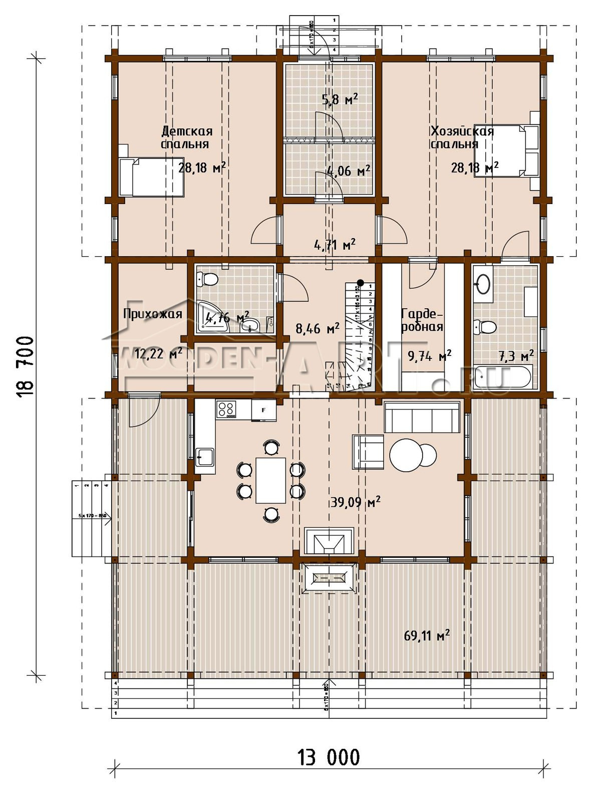 «Восход» 296 кв. м. Проекты деревянных домов. Архитектор Ольга Мальцева