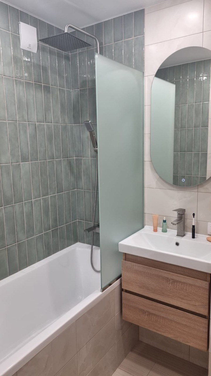 Ванная комната (ул. Нигматуллина д. 11/84). Ремонт санузла, туалета, ванной под ключ в Казани. Укладка плитки