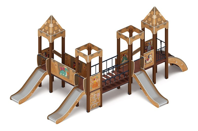 Королевство (Картонное) - ДИК 1.15.04-22 - Игровой комплекс H=900                                                                                                              Габариты (ШхДхВ): 4760х7180х2650                                                                                                                                                                       Зона безопасности, мм: 8260х10680                                                                                                                                                                          Скат горки: H=900 (металлический скат)