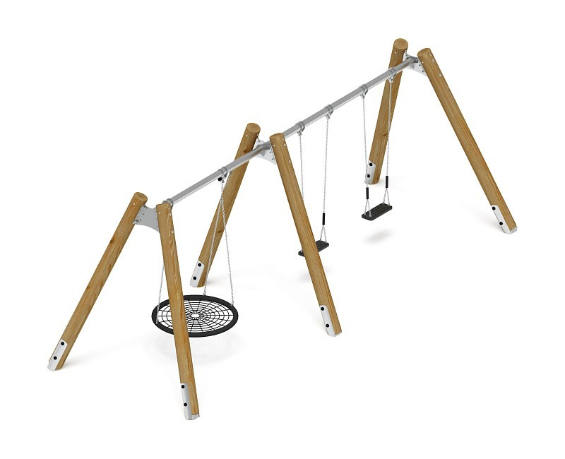 Качели (Лиственница орех) ИО 13.Р.05.03.03.01-Л.И1.02 Габариты (ШхДхВ): 6600х2250х2470 Зона безопасности, мм: 6600х7500 Возрастные ограничения от 3 лет