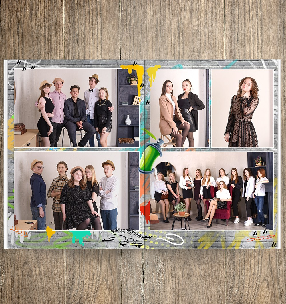 medlori Выпускные альбомы в Липецке Фотограф Медведева Лариса. Макет выпускной фотокниги ГРАФФИТИ. Шаблон для средней и старшей школы, 3 обложки (для 4, 9 и 11 класса) и 3 разворота. 