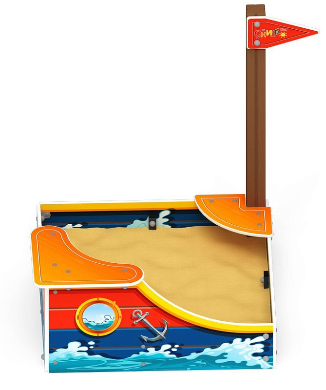 Песочница средняя Кораблик (Морской стиль) - ИО 5.03.01-01 Габариты (ШхДхВ): 1535x1300x1500 Зона безопасности, мм: 2535х2300