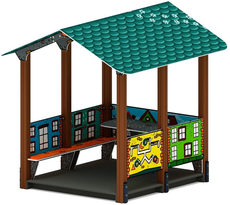 Домик большой 1 (Город) МФ 10.01.07-01 Габариты (ШхДхВ): 2140х2400х2400 Зона безопасности, мм: 3140х3400