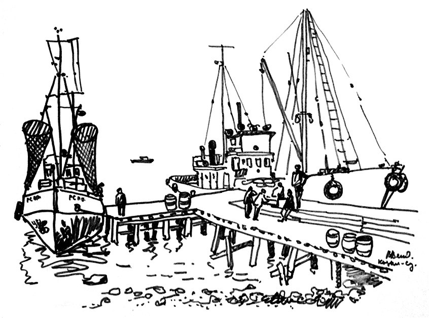 На о-ве Кизыл-Су.1974. Б.,тушь.