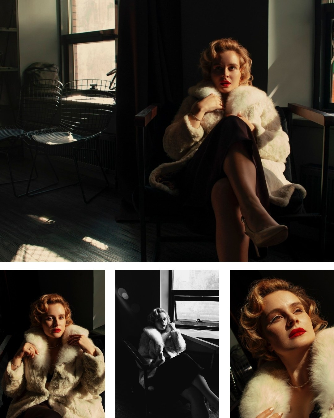 девушка блондинка  в белой шубе