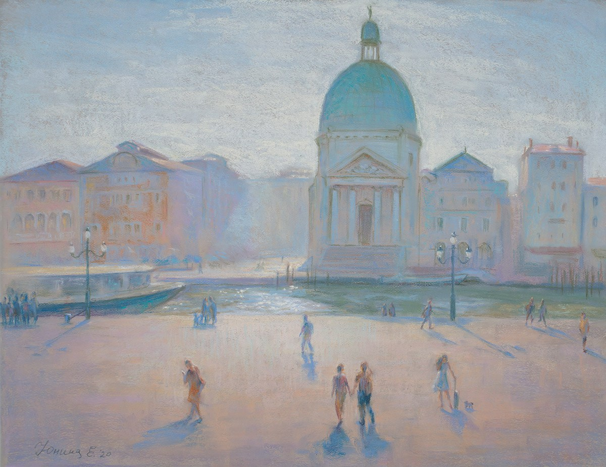 "Венеция. Площадь у вокзала Санта Лючиа". 50 х 60см. 2021г.