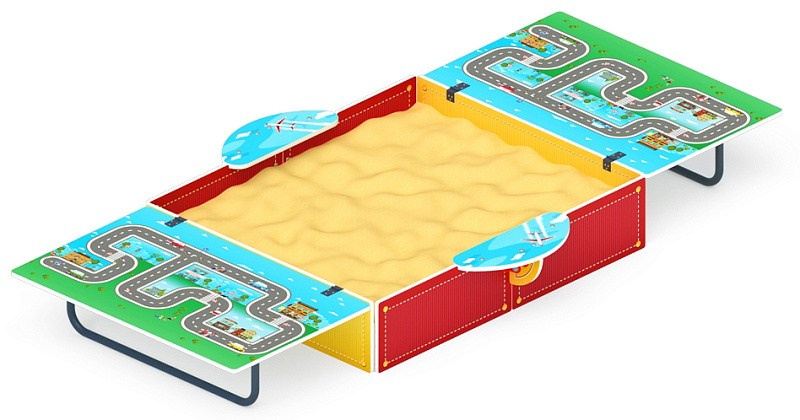 Песочница с крышкой средняя (Игра) - ИО 5.01.11-06 Габариты (ШхДхВ): в закрытом виде 1500х1500х650 в открытом виде 2990х1500х300Зона безопасности, мм: 3990х2500