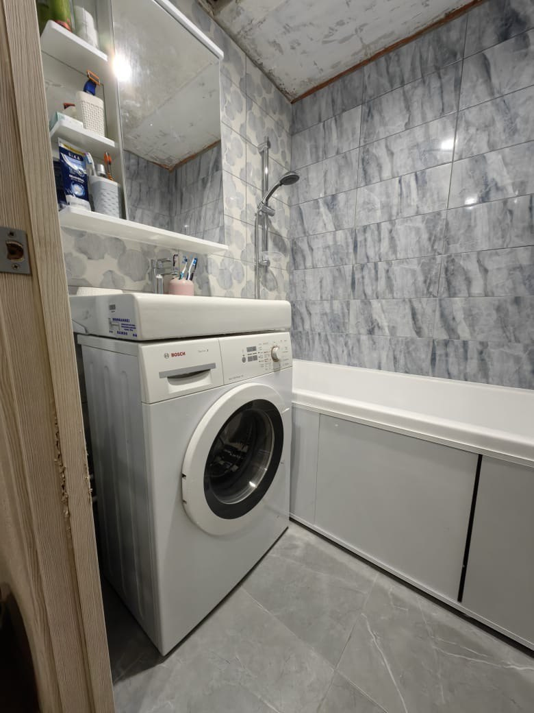 Ванная комната (ул. Ямашева д. 90). Ремонт санузла, туалета, ванной под ключ в Казани. Укладка плитки