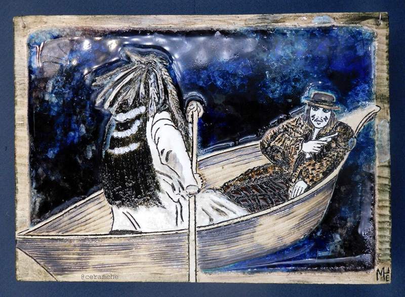 Керамическое панно из серии «Дикое время» (многочастное произведение из четырех керамических панно), выполненных вручную из шамотной глины. В основе всех изображений - кадры из фильма Джима Джармуша «Мертвец» (1995). Человек в лодке все еще насторожен и держит палец на крючке пистолета, несмотря на то, что в лодке он не один. Индеец Никто, в данном случае, представляет собой высшую помощь извне, он – проводник, который знает ответы на все вопросы, возникающие в пути.