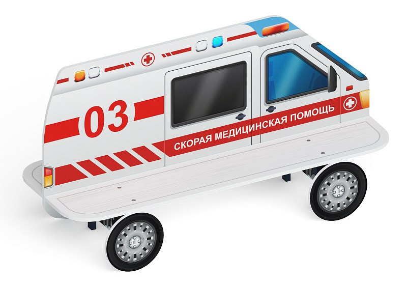 Скорая помощь - Скамейка детская - МФ 41.03.01 Габариты (ШхДхВ): 1680x620x850 мм Зона безопасности, мм: 2680х1620 Возрастные ограничения от 3 лет 