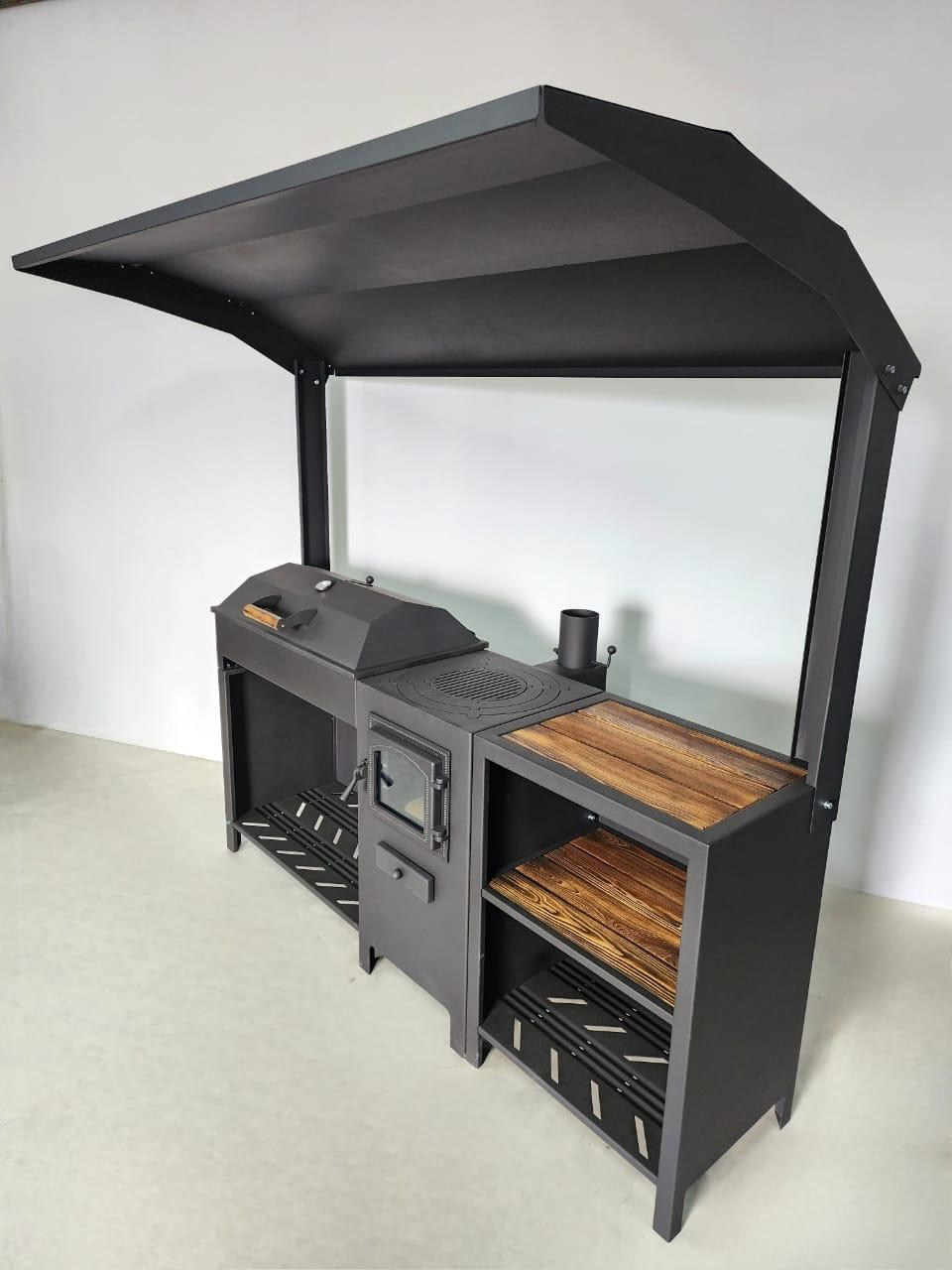 Джета с крышей, печью под казан и крышкой барбекю. Купить / заказать мангал для дома в Краснодаре от производителя «Мангал Мастер»