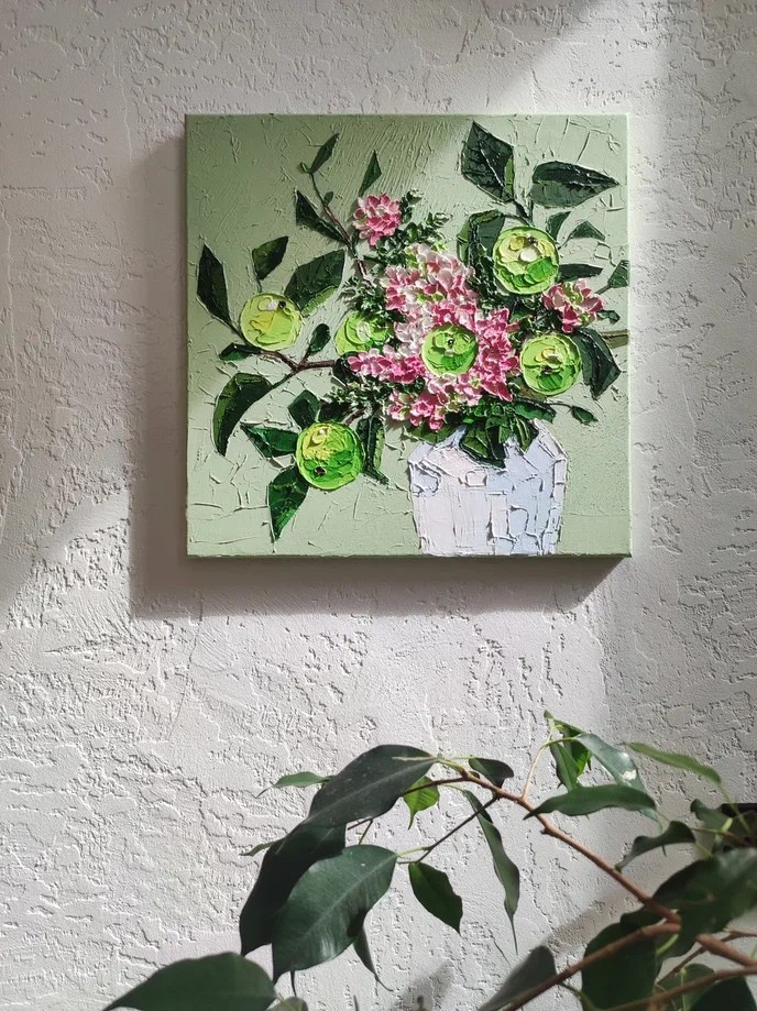 «Яблочки». Акрил, холст на подрамнике, 40×40 см. Галерея авторских картин художницы Бельмесовой Евгении