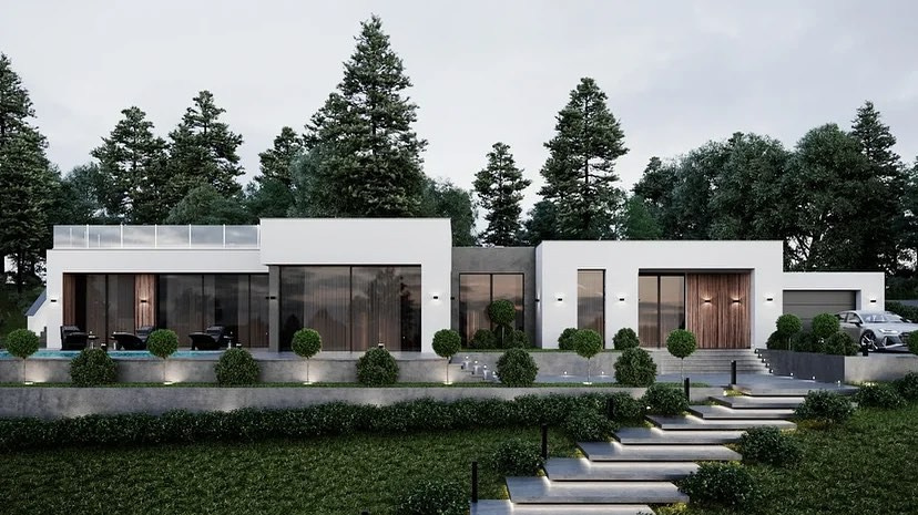 Дом в стиле минимализм в поселке Сукко с прекрасным видом на горы общей площадью 150 кв. м. Архитектор Вера Каракезиди