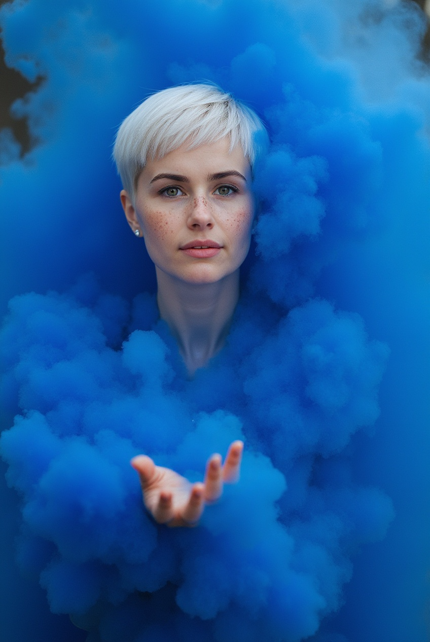 девушка в синем дыму 