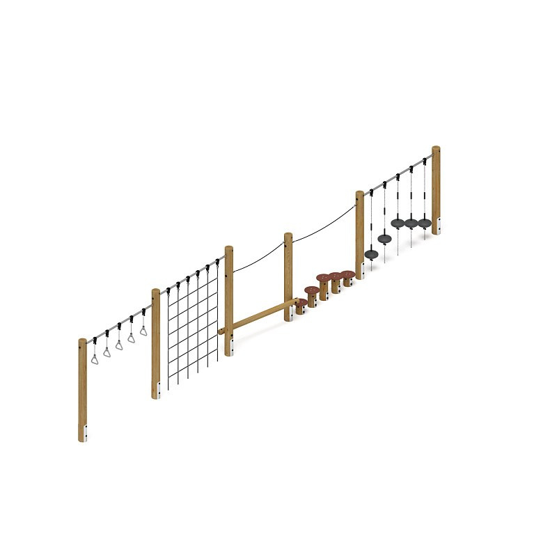 Спортивная серия (лиственница орех) СК 2.08.08-Л.И1.02 Габариты (ШхДхВ): 12000х440х2550 Зона безопасности, мм: 15000х3440 Возрастные ограничения от 5 до 12 лет