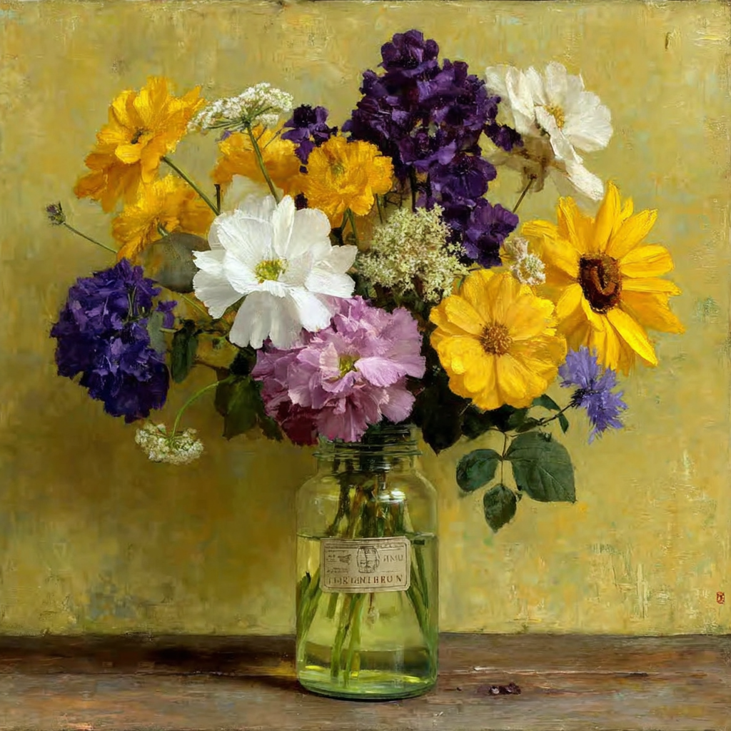 "Букет с желтыми цветами "  Холст, масло. 60 х 60 см. 250 000  ₽