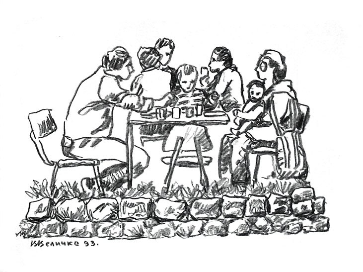 В летнем кафе.1993.Угольн.каранд.Собр.В.Пениче.Мексика.