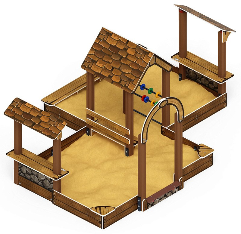 Песочный дворик двойной большой с навесом Домик (Коричневый) - ИО 6.01.03-02 Габариты (ШхДхВ): 3340x4530x2000 Зона безопасности, мм: 4340х5530