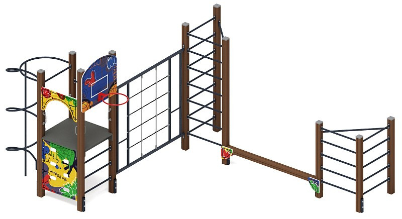 Спортивная серия (Граффити) СК 2.01.02-01 Габариты (ШхДхВ): 4000х5875х2880 Зона безопасности, мм: 7000х8875 Возрастные ограничения 5-12 лет