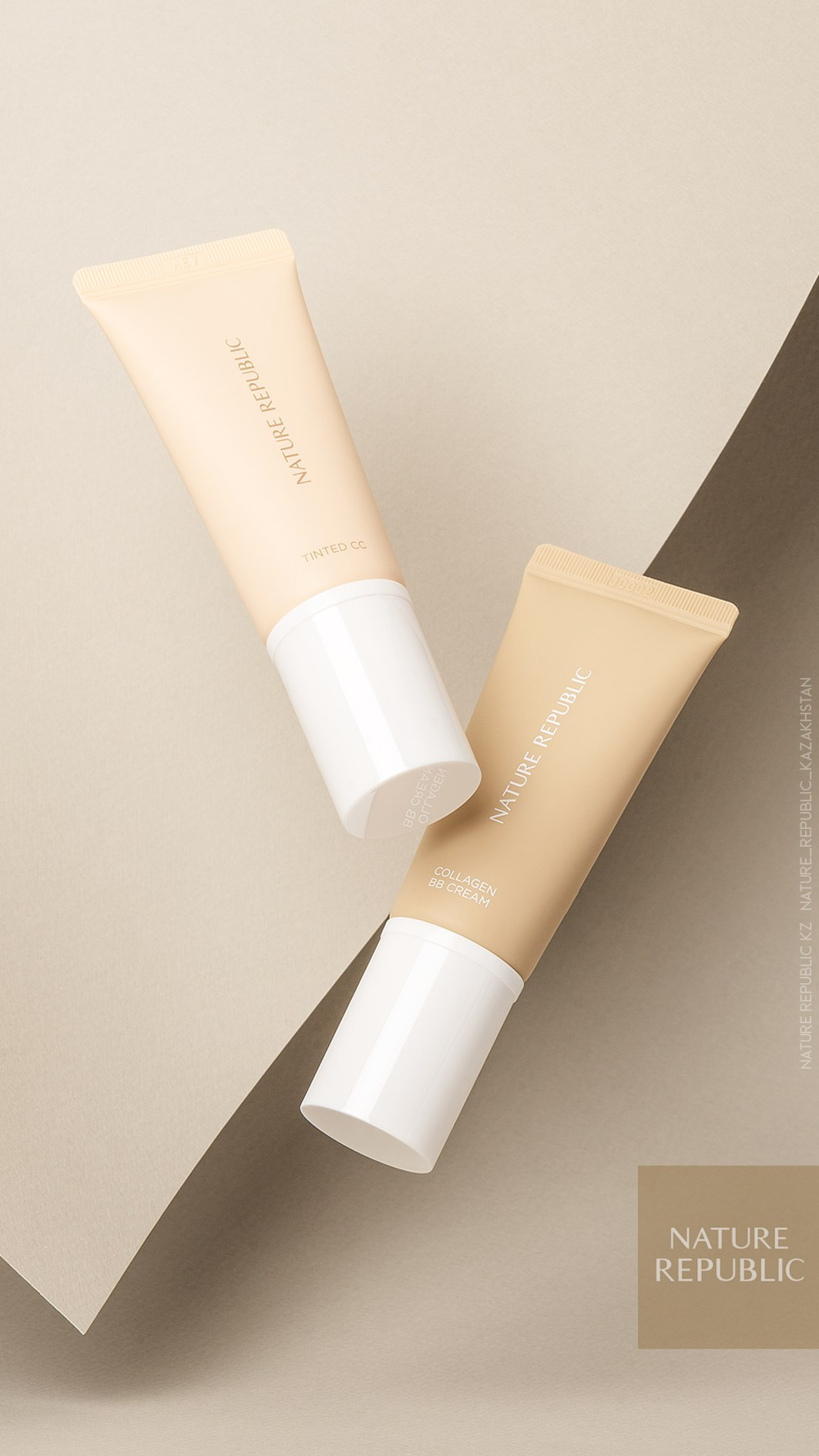 Тональные кремы Nature Republic на фоне с мягкой тенью