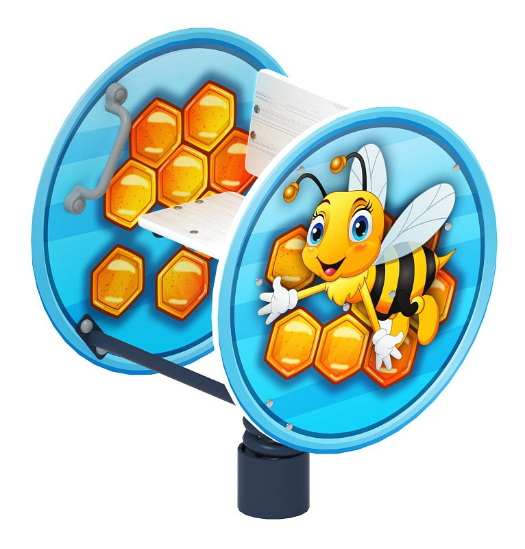 Пчелка - Качалка на пружине - ИО 22.01.14-И1 Габариты (ШхДхВ): 660х560х870 Зона безопасности, мм: 2660х2560 Возрастные ограничения весом не более 70 кг