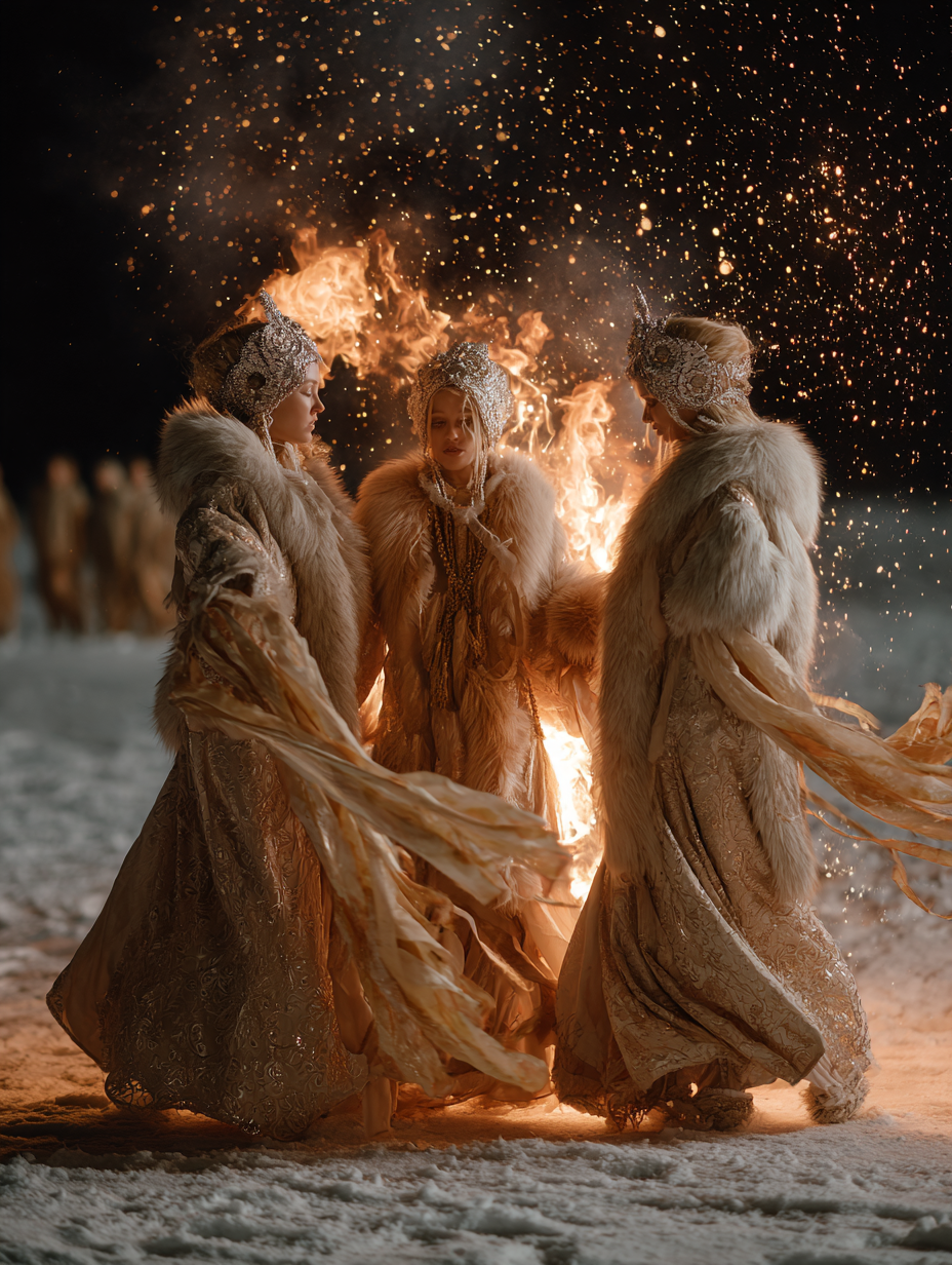 AI художественный портрет в зимнем народном стиле, визуальная концепция Масленицы