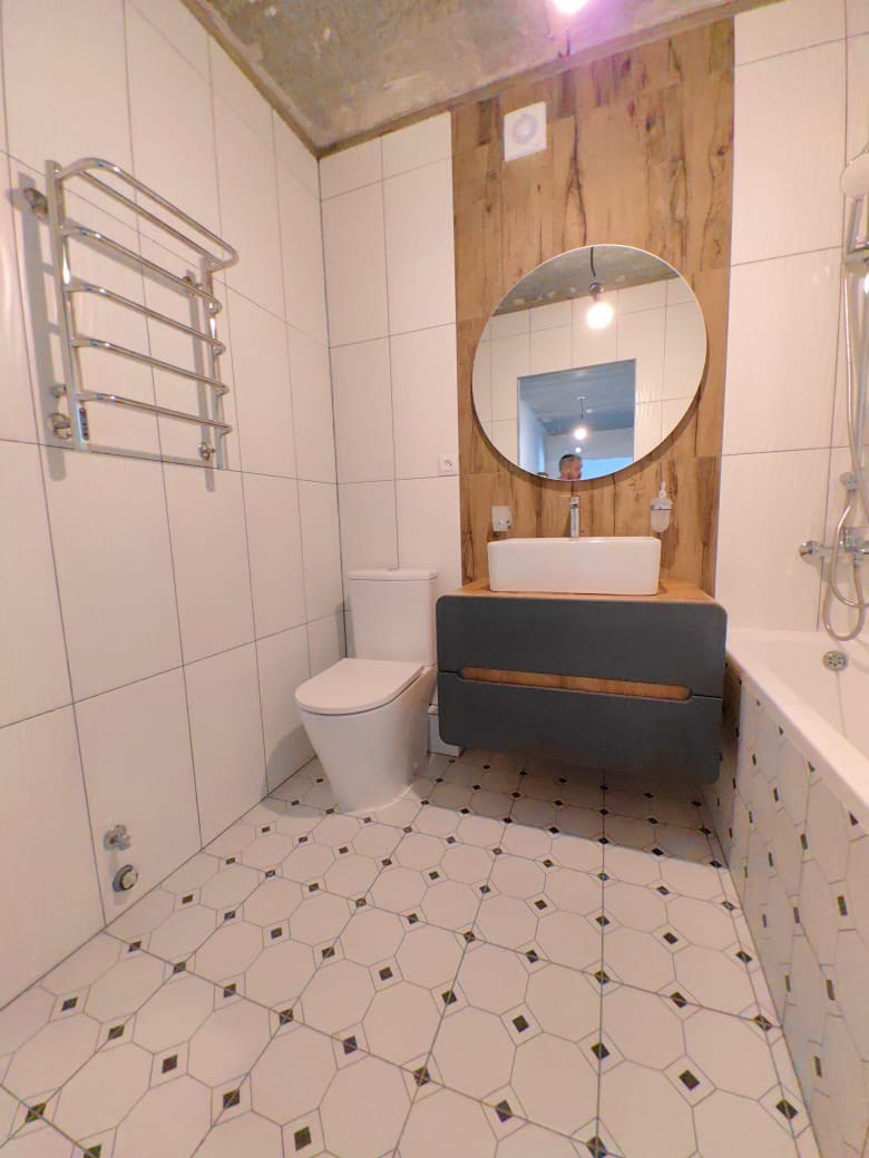 Ванная комната (ул. Серова д. 41а). Ремонт санузла, туалета, ванной под ключ в Казани. Укладка плитки