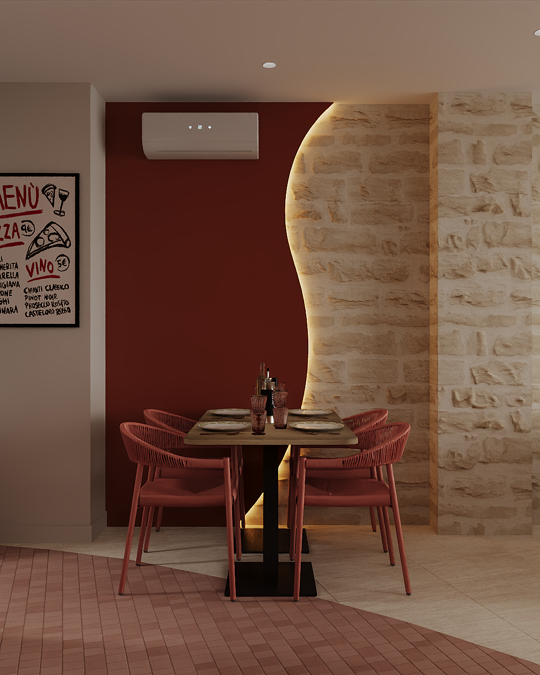 PIZZERIA PATE FINE, LA COLLE-SUR-LOUP. Irina Balykina — Interior 3D Visualization