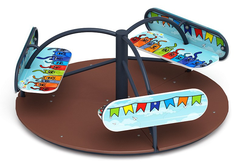 Карусель Солнышко (Коты) - ИО 30.01.03-10.И1                                                                                                                                                                 Габариты (ШхДхВ): D=1600 H=700                                                                                                                                                                             Зона безопасности, мм: 5600х5600 D=5600                                                                                                                                             Возрастные ограничения весом не более 70 кг